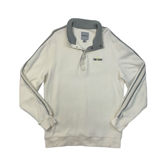Straight Down Sweatshirt Mens L Large Bone White Quarter Snap Button Cotton Golf - Picture 1 of 10